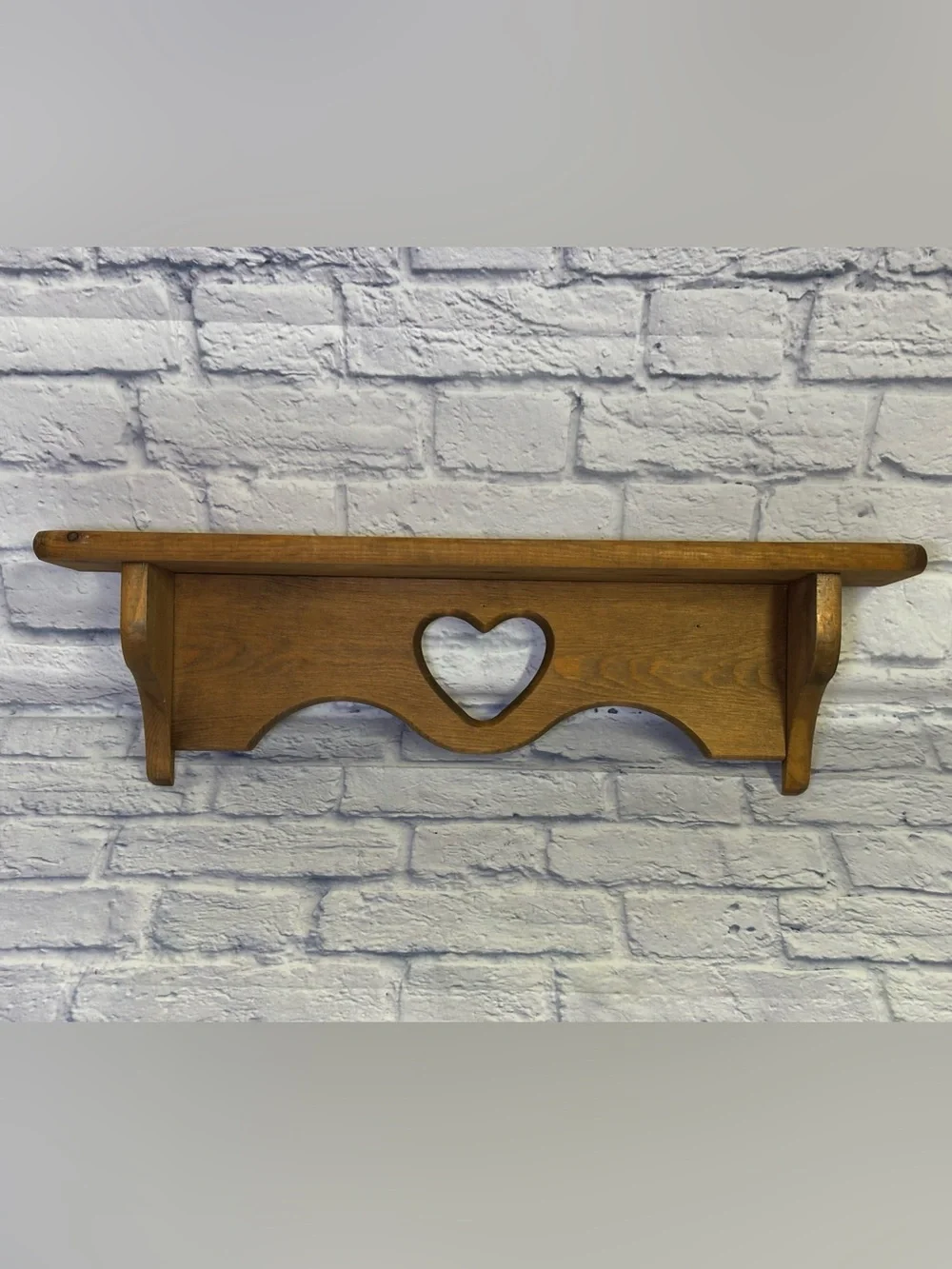 Vintage Wooden Wall Shelf • Heart Cutout • 24” • Primitive Peg Rack Cottage Core